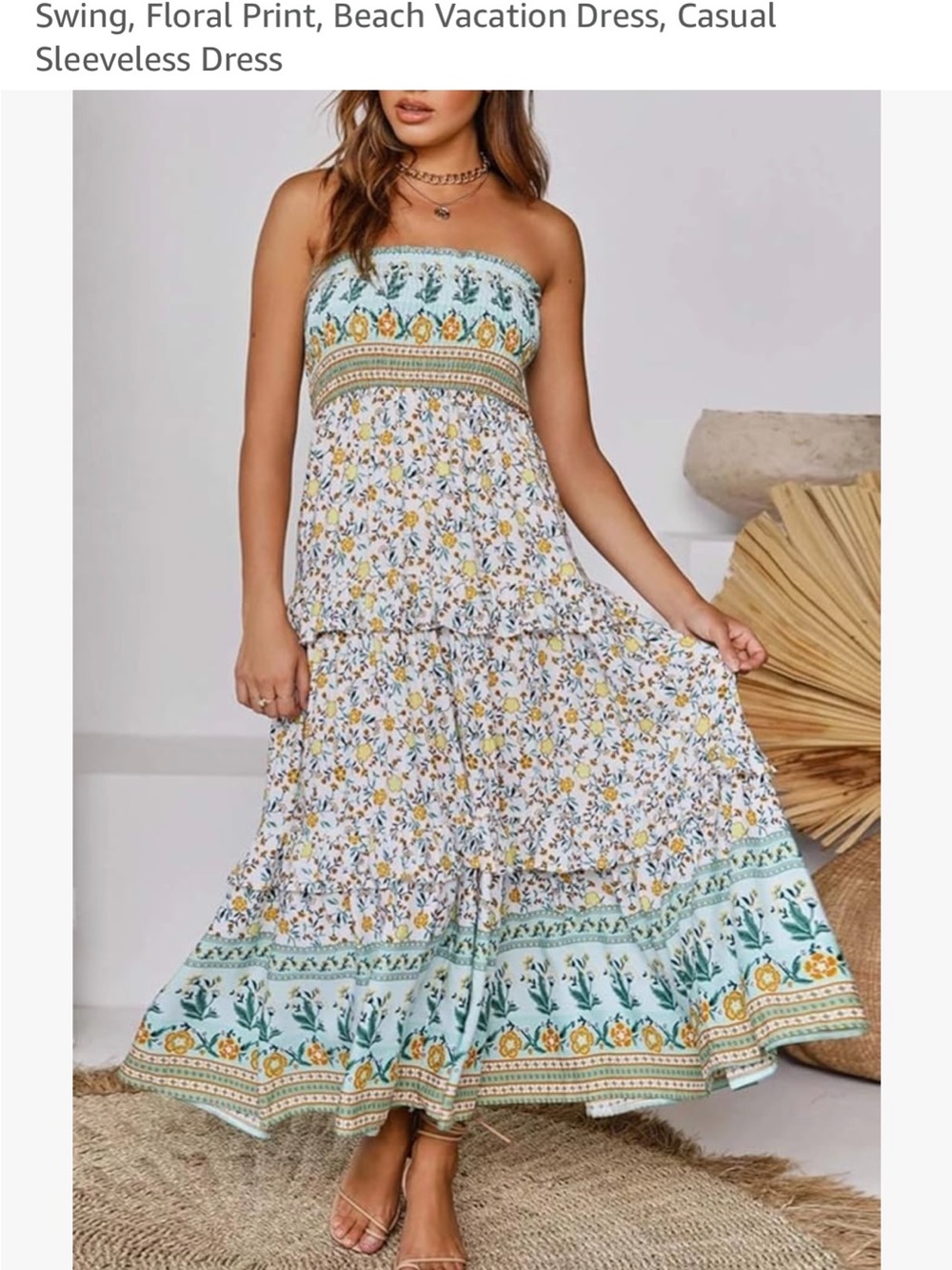 Zesica Strapless Mint and White Floral Maxi Dress size M